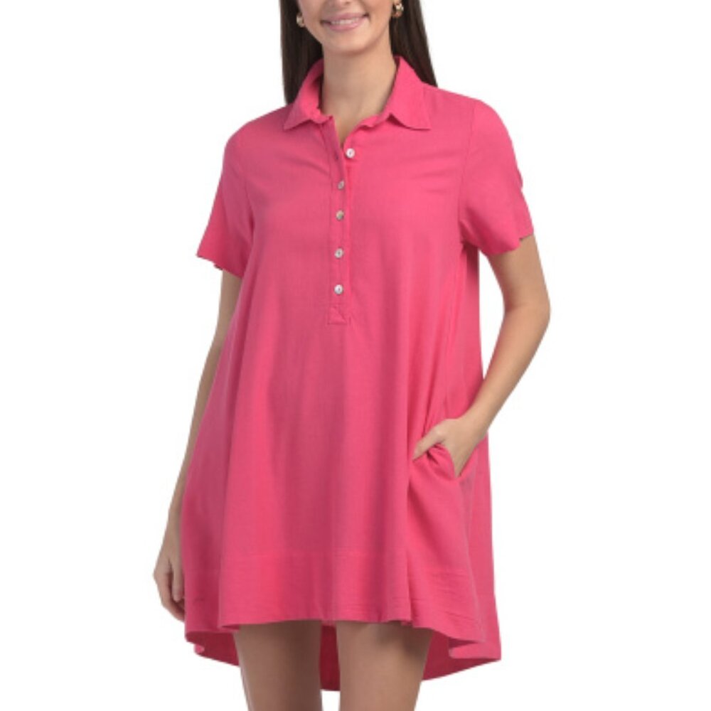 4 OUR DREAMERS Linen Blend Collared Shift Mini Dress